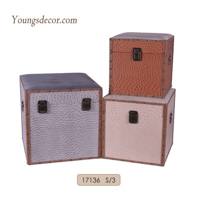 New Design Wooden Cube Square Storage Stool Seat Box with Faux Leather Surface