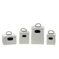 BX set of 4 white iron kitchen storage canister with rope handle