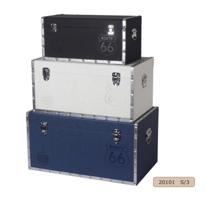 Vintage Wooden Trunks Storage Chests Boxes Sets with Pressed Logo PU Leather Surface for Home Decoration