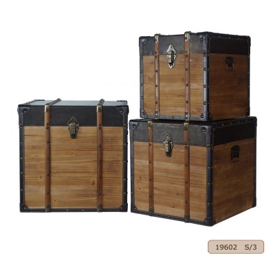 decorative wooden home storage trunk box set