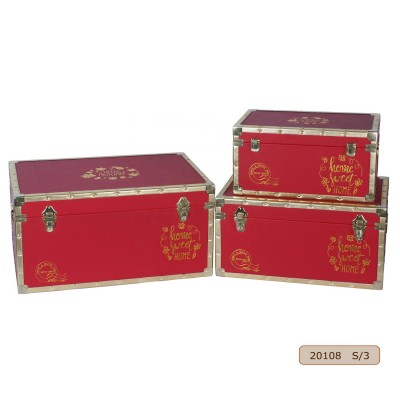 Decorative Wooden Trunks Large Storage Boxes Sets with Pressed Logo PU Leather Surface