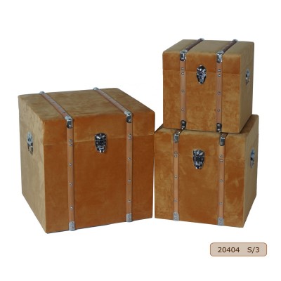 Square Storage Trunks Chest Wooden Boxes Sets with Canvas or Velvet Surface for Gift Package