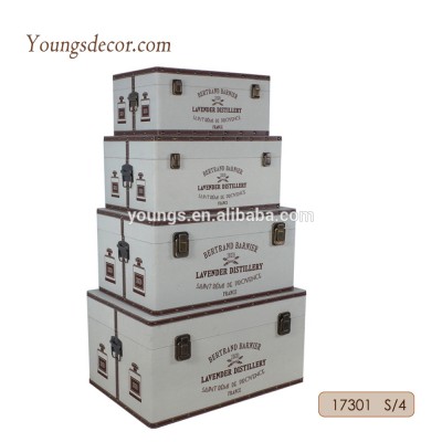 Large Wooden Canvas Covered Storage Trunk Box Sets with Printed Words Logo