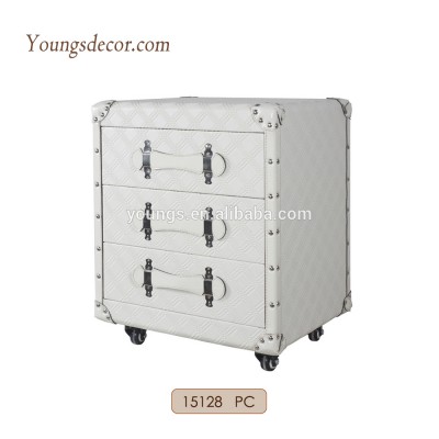 Decorative PU Leather Covered Wooden Storage Cabinet Drawer Chest with Wheels