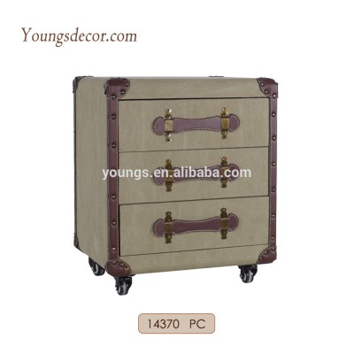 Decorative Canvas Covered Wooden Storage Cabinet Drawer Chest with Wheels