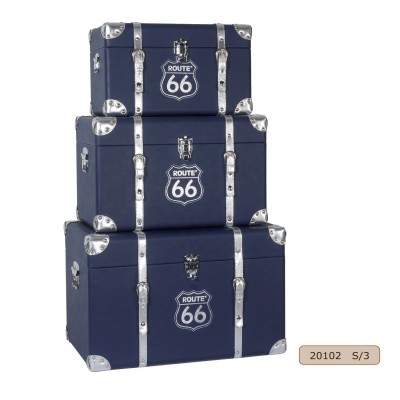 Decorative Wooden Trunks Storage Chests Boxes Sets with Pressed Logo PU Leather Surface