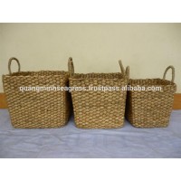 Beautiful, cheap eco-friendly, water hyacinth storage basket, rattan basket, wicker basket, made in Vietnam set of 3