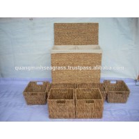 New design, Eco-friendly water hyacinth laundry storage basket, wicker basket, attractive looking made in Vietnam set of 7